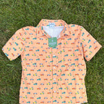 Blue Quail Clothing Co. Peach Car Print Button-Up Shirt, Size 5, pre-loved, front view