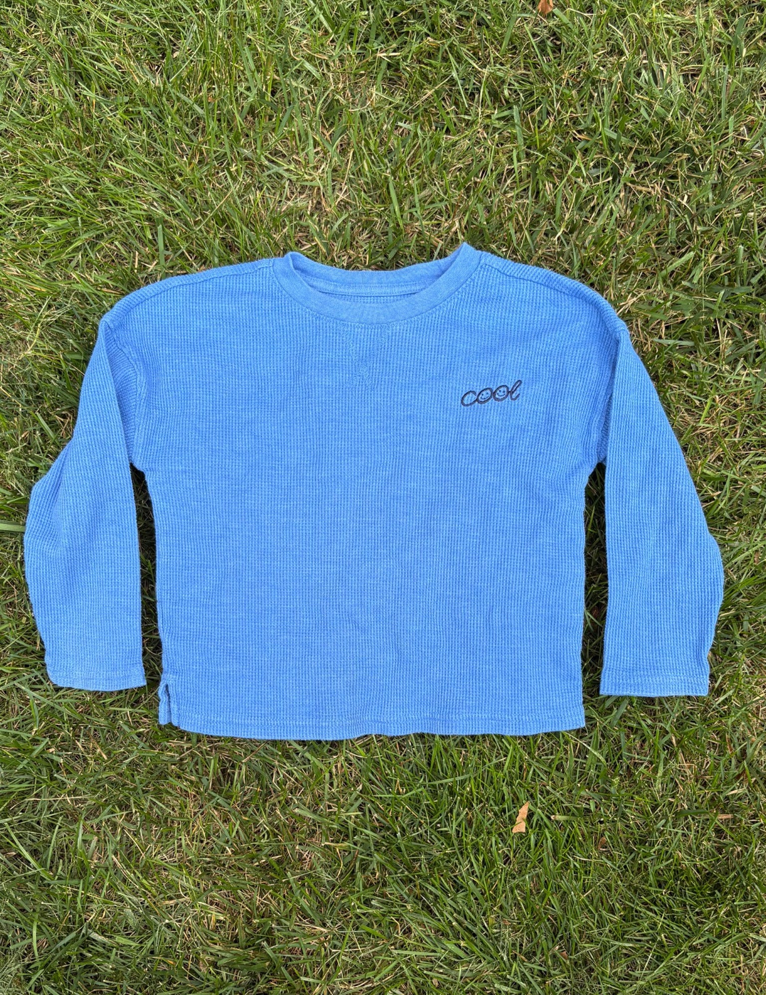 Cat & Jack Blue Waffle Knit Long-Sleeve Tee, Size 4T, pre-loved, front view