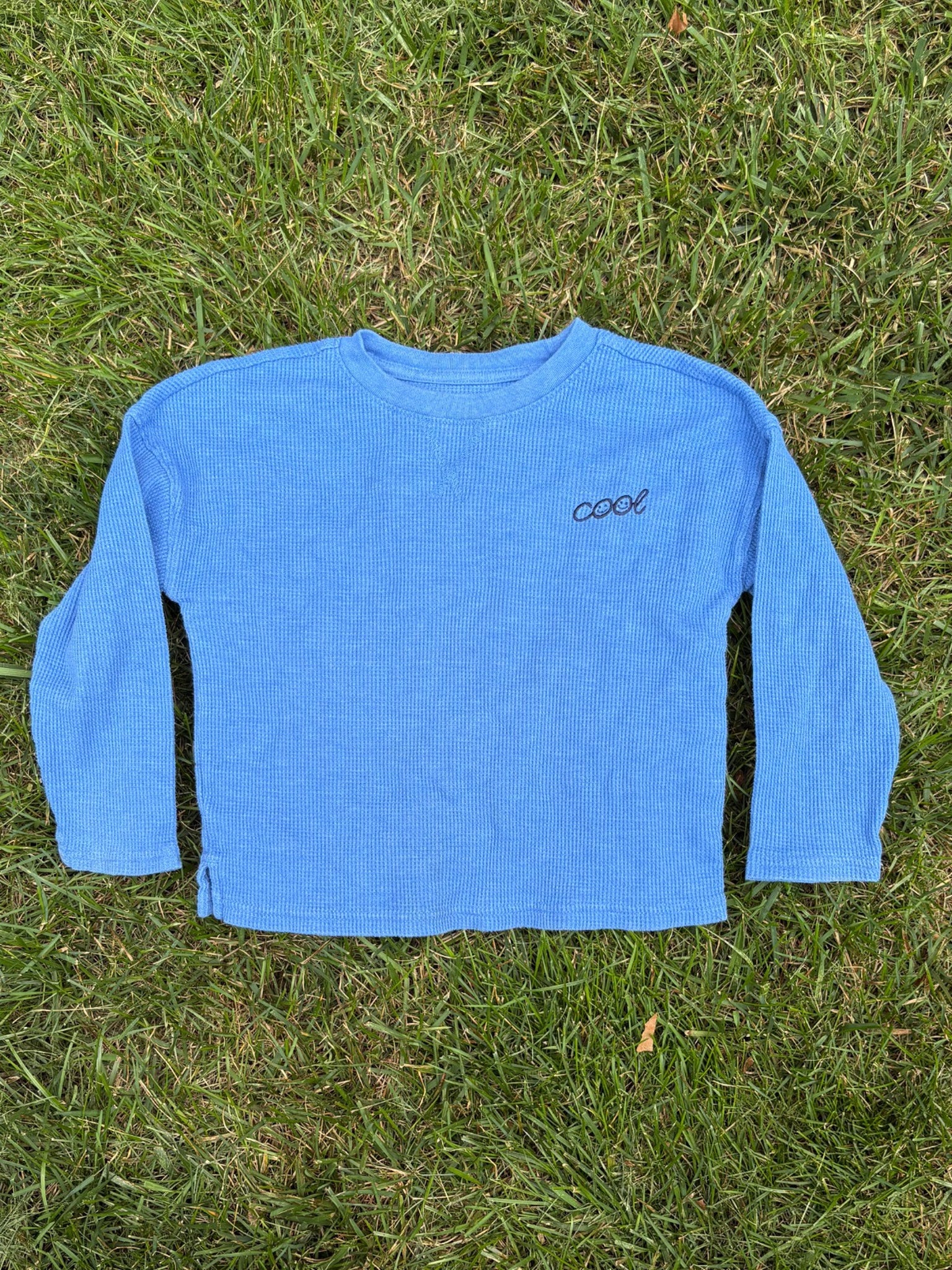 Cat & Jack Blue Waffle Knit Long-Sleeve Tee, Size 4T, pre-loved, front view
