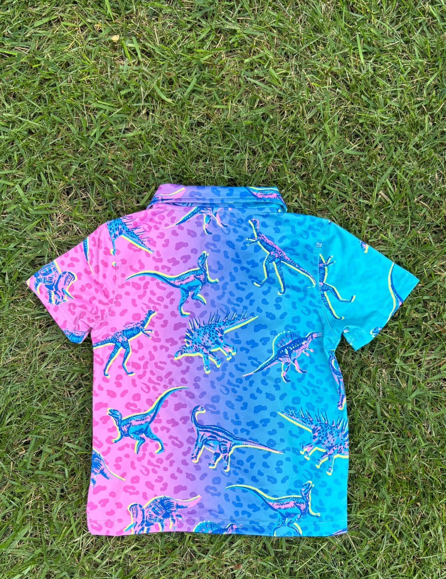 Chubbies Dinosaur Print Button-Up Shirt, Size 6, pre-loved, back view