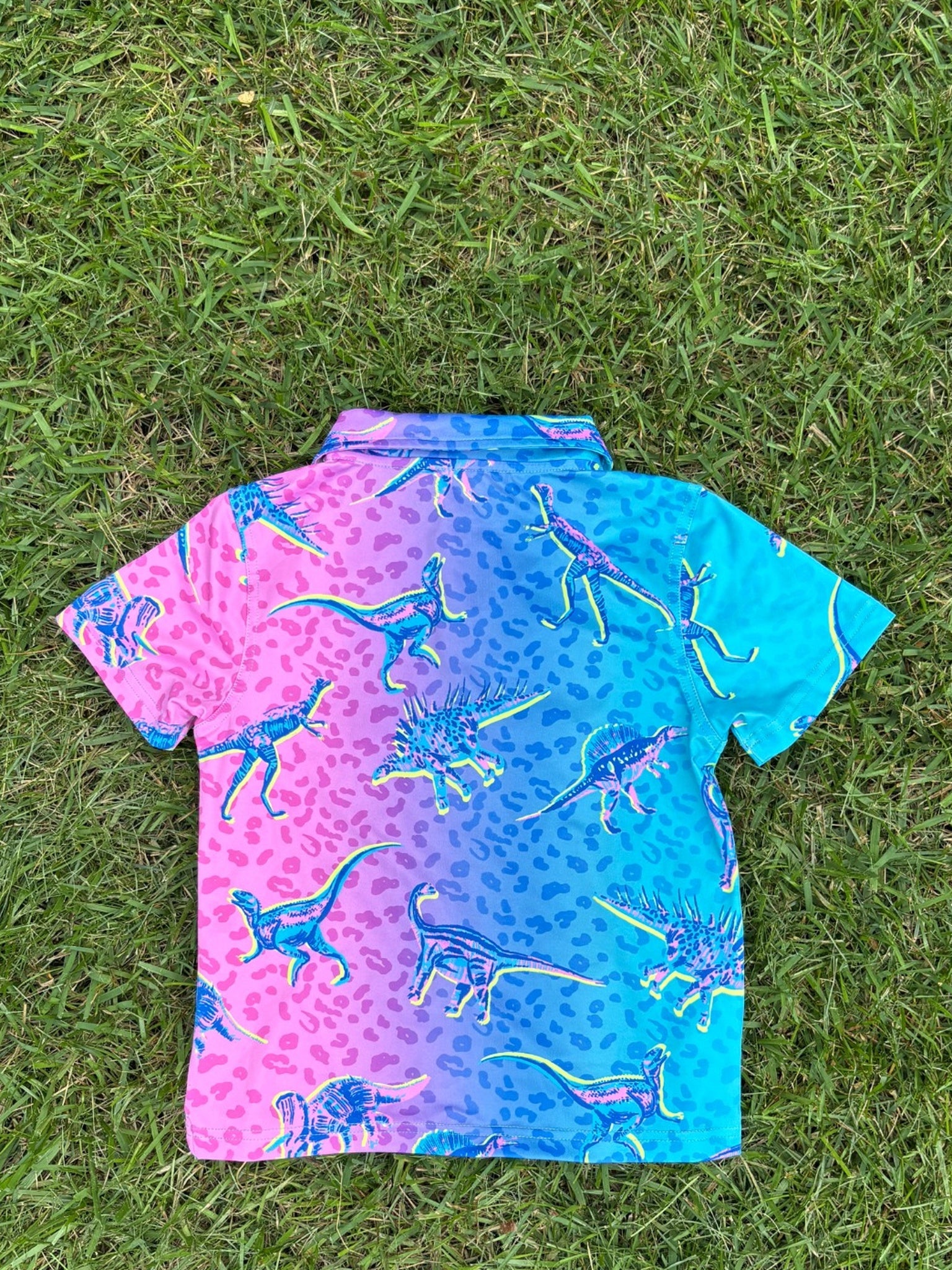 Chubbies Dinosaur Print Button-Up Shirt, Size 6, pre-loved, back view