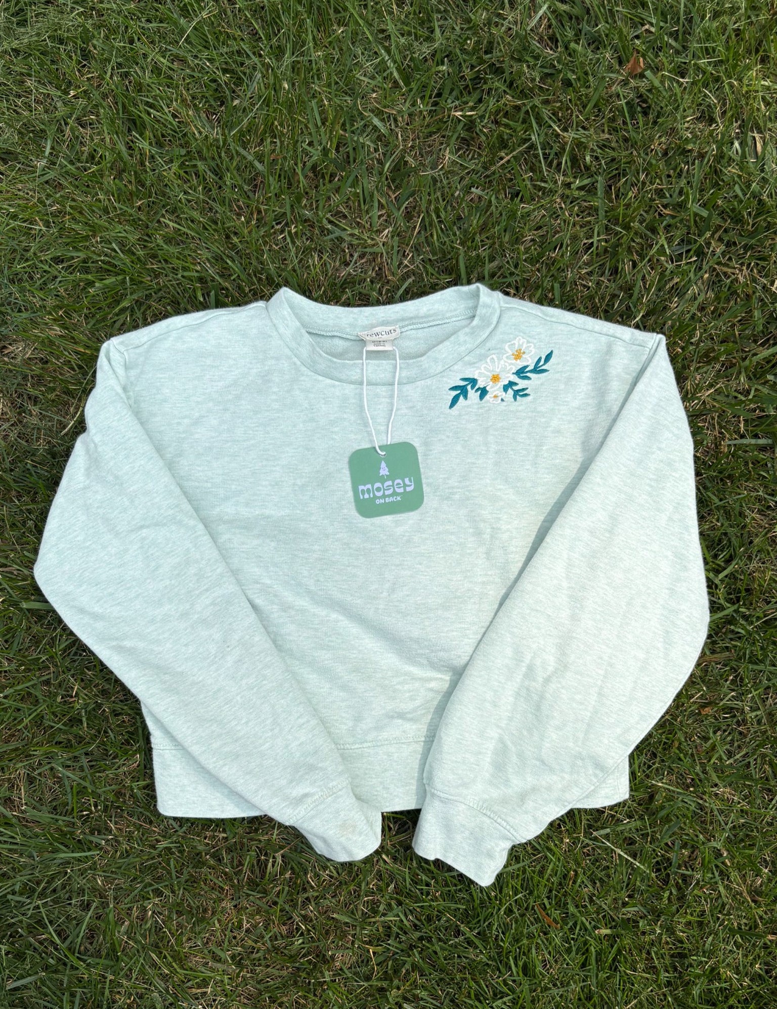 Crewcuts Girls Pale Blue Floral Detail Sweatshirt, Size M (8/9), pre-loved, front view