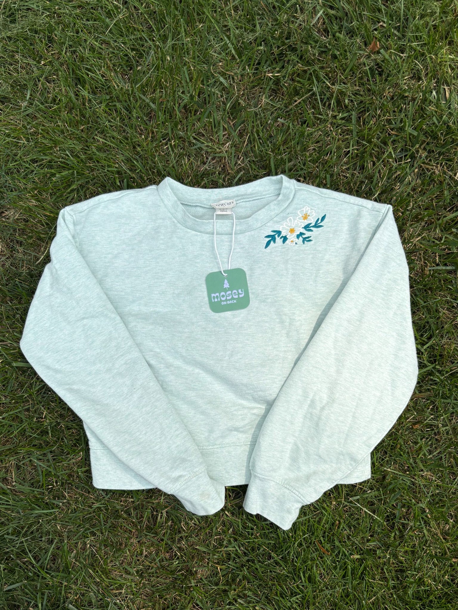 Crewcuts Girls Pale Blue Floral Detail Sweatshirt, Size M (8/9), pre-loved, front view