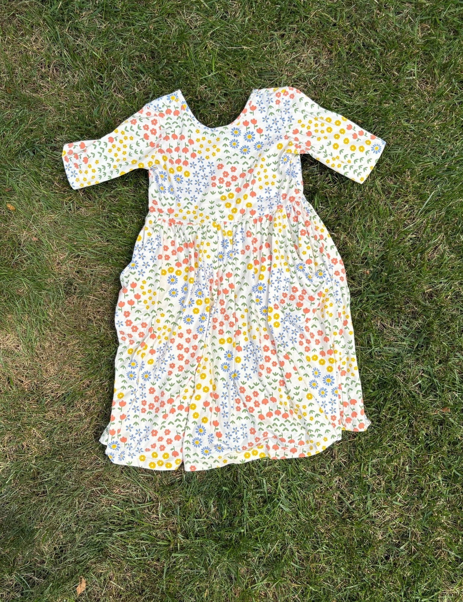 Hanna Andersson Multicolor Floral Short-Sleeve Dress, Size US 10, pre-loved, front view