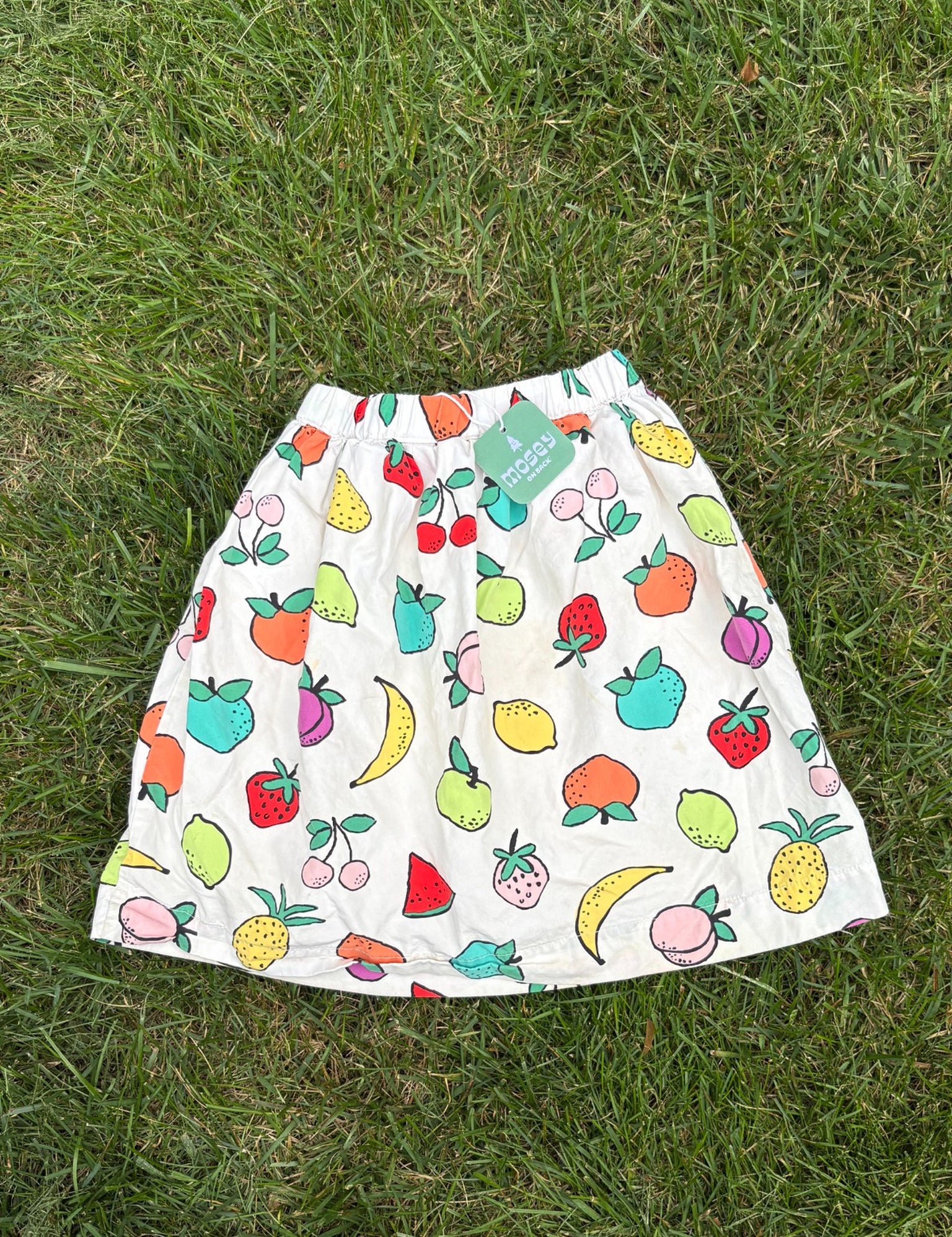 Hanna Andersson White Fruit Print Skirt, Size 4, pre-loved, back view