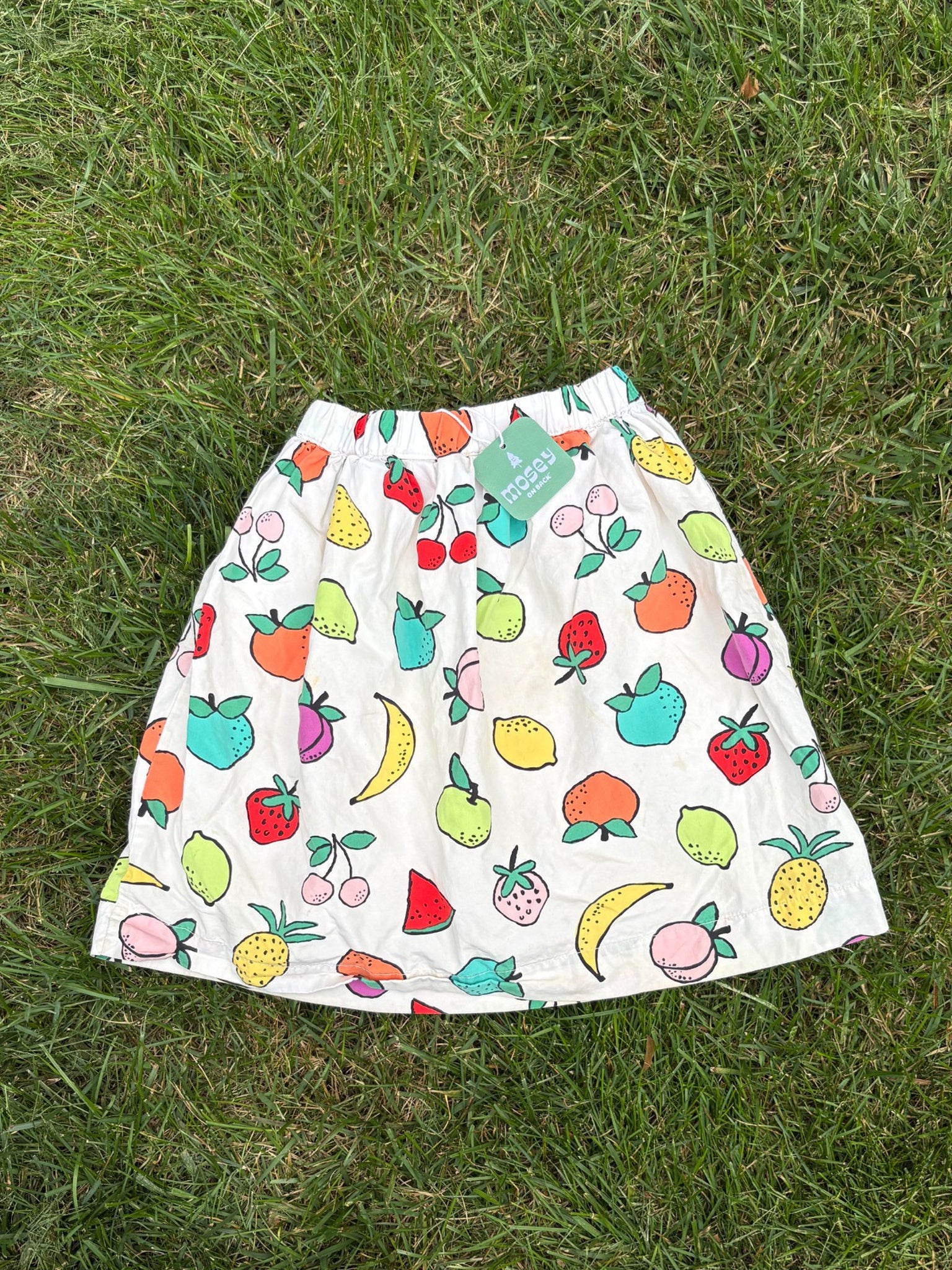 Hanna Andersson White Fruit Print Skirt, Size 4, pre-loved, back view