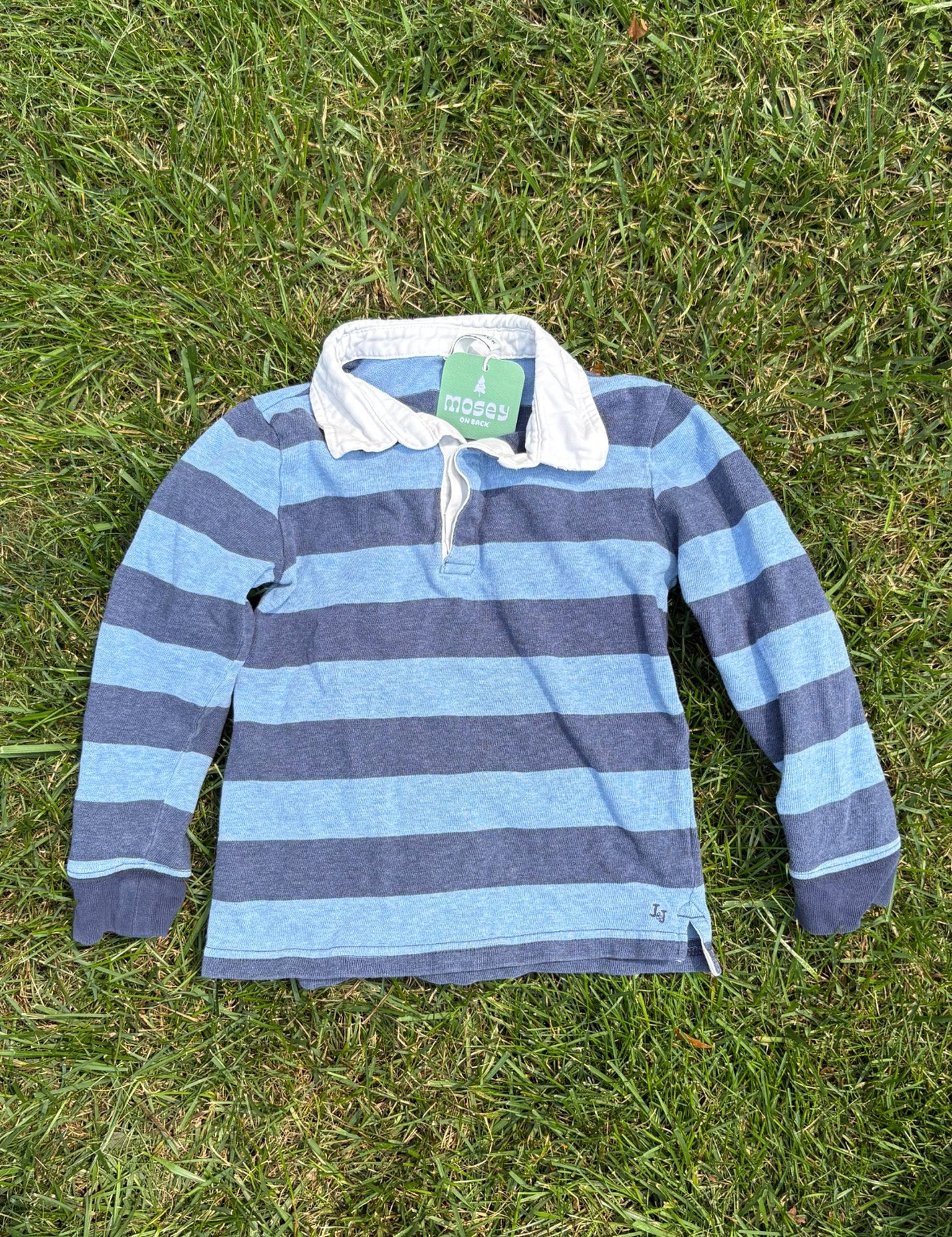 Janie and Jack Blue Striped Rugby Polo, Size 4, pre-loved, front view