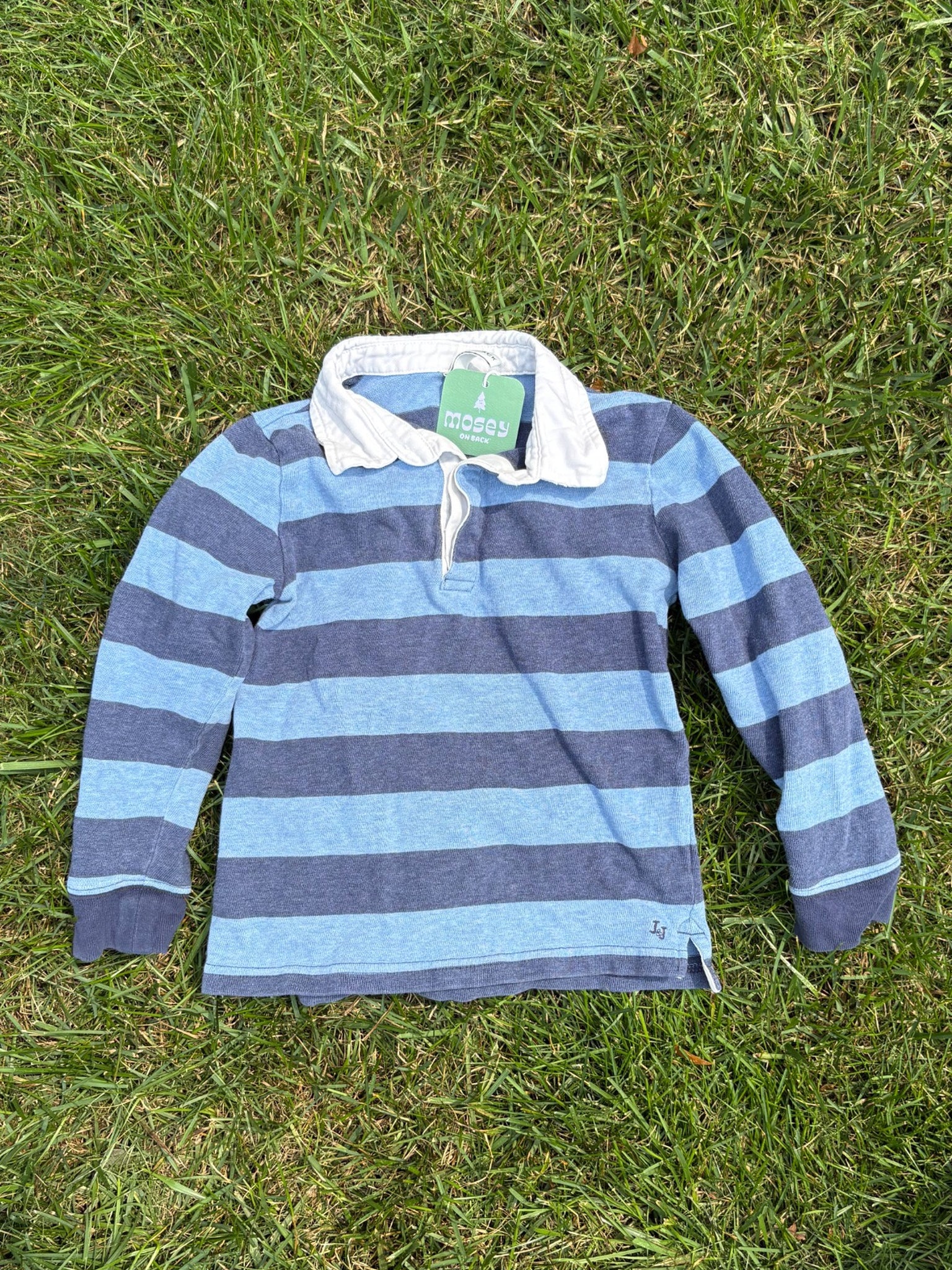 Janie and Jack Blue Striped Rugby Polo, Size 4, pre-loved, front view