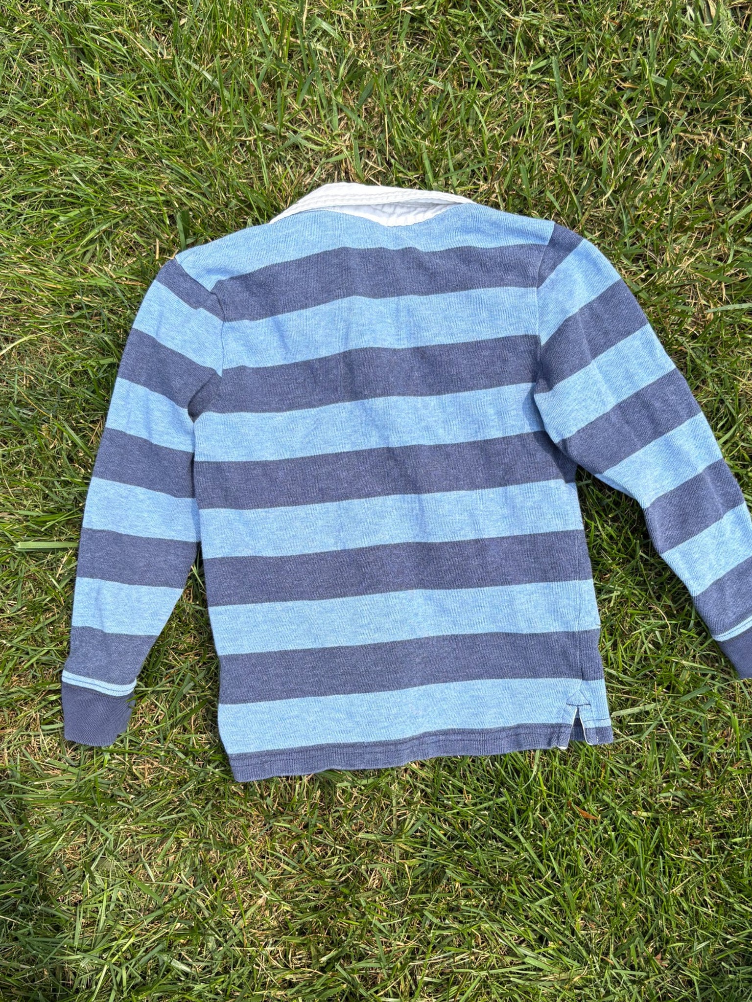 Janie and Jack Blue Striped Rugby Polo, Size 4, pre-loved, back view