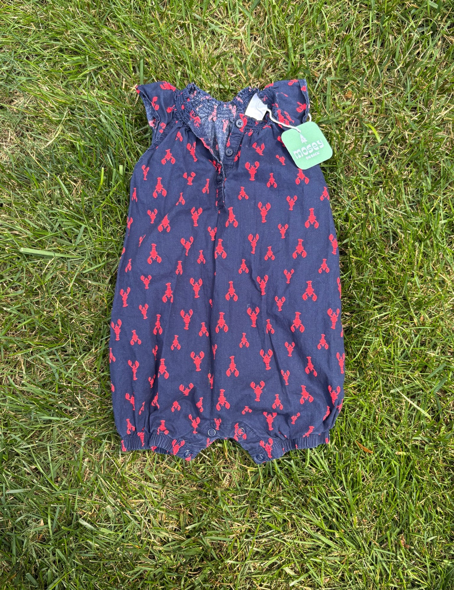 Just One You by Carter's Navy Lobster Print Romper, 12 Months, pre-loved, front view