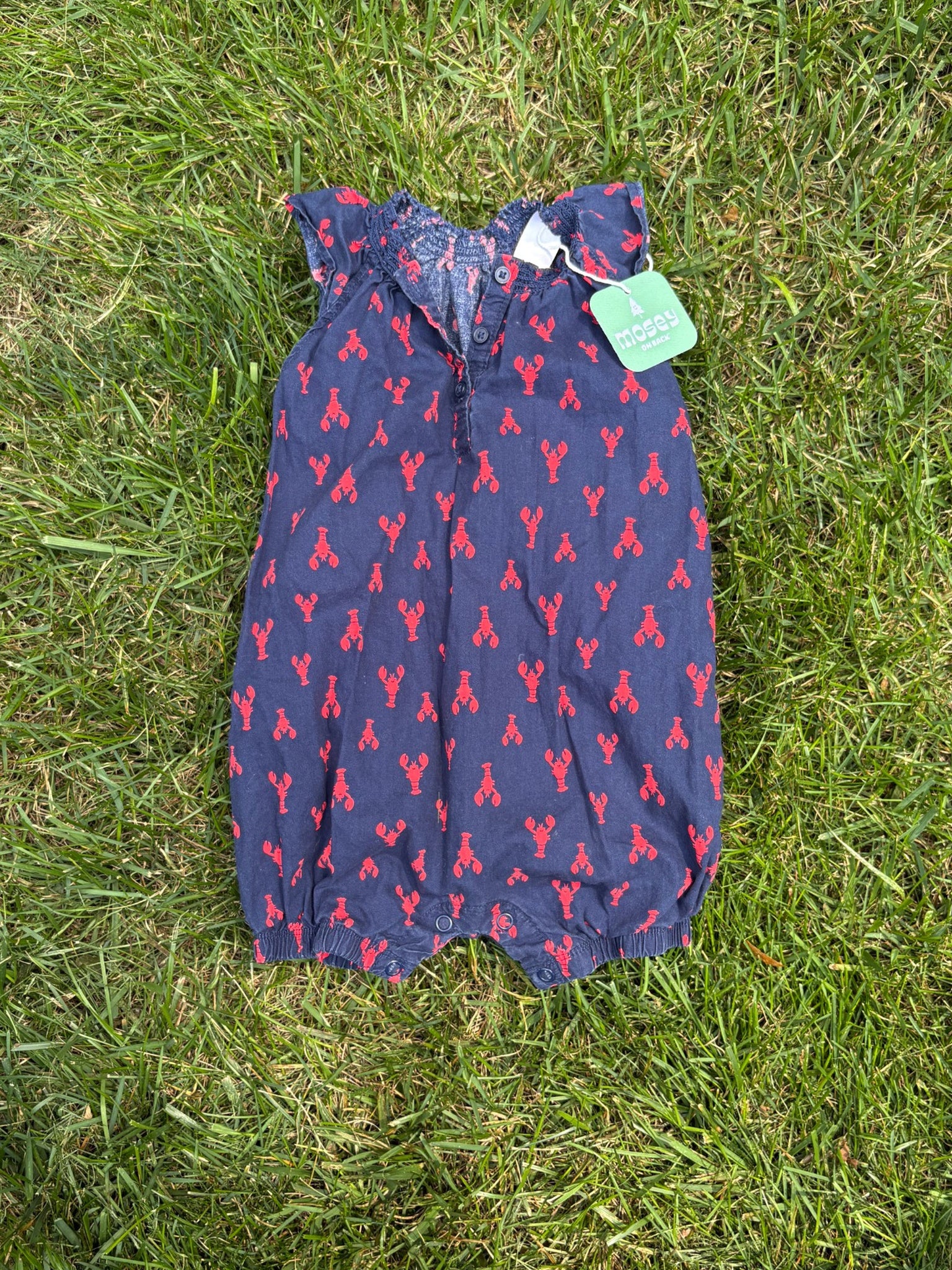 Just One You by Carter's Navy Lobster Print Romper, 12 Months, pre-loved, front view