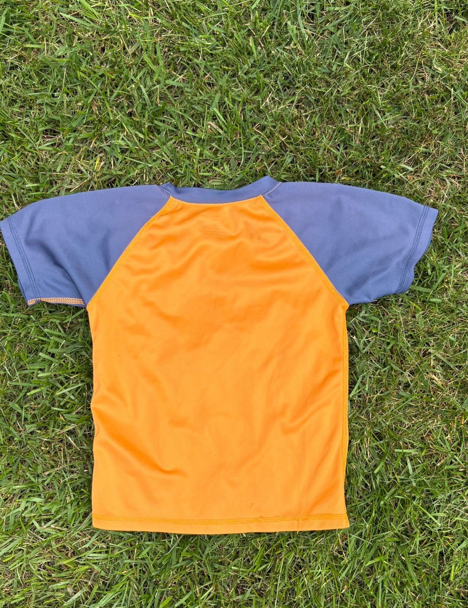 Kanu Orange and Navy Colorblock Rashguard, Size 5T, pre-loved, back view