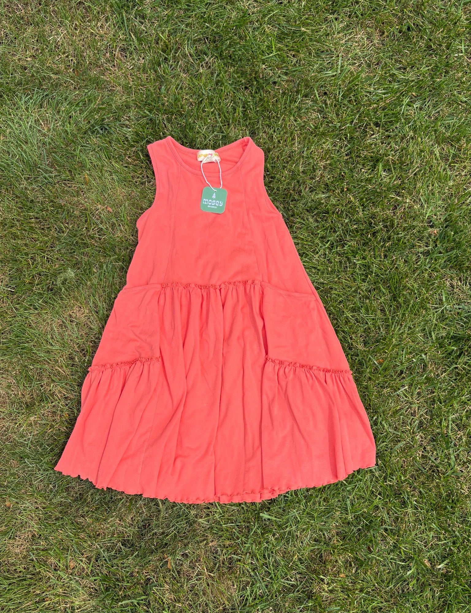 Lemon Loves Lime Coral Tiered Sleeveless Dress, Size 8, pre-loved, front view