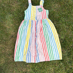 Mini Boden Rainbow Stripe Sleeveless Dress, Size 9/10, pre-loved, front view