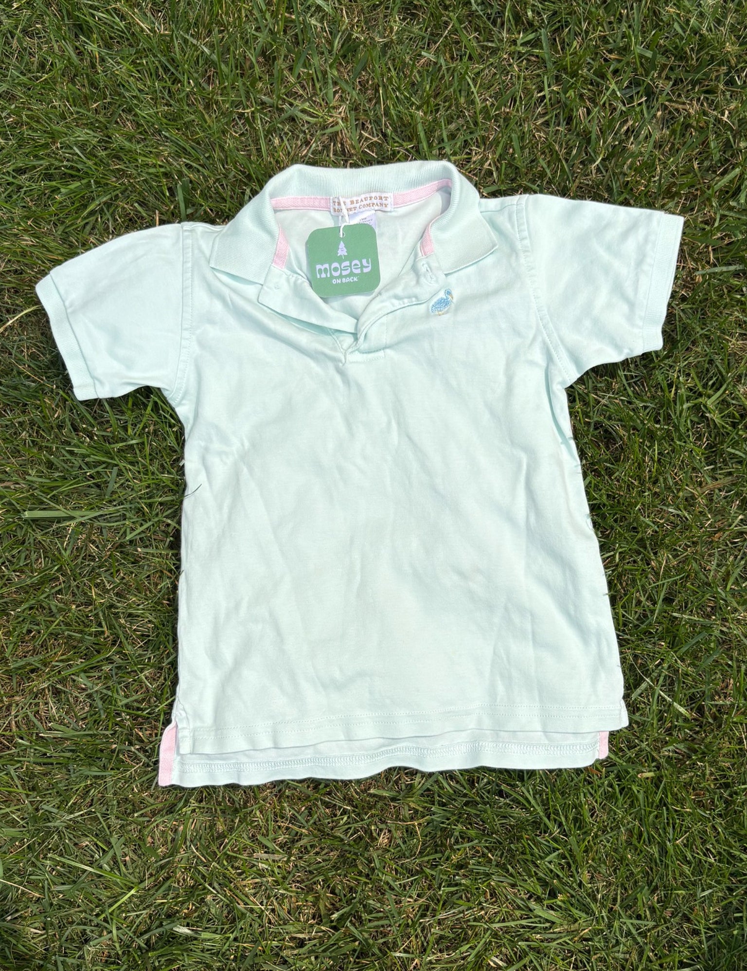 The Beaufort Bonnet Company Light Blue Polo with Pink Trim, Size 5, pre-loved, front view