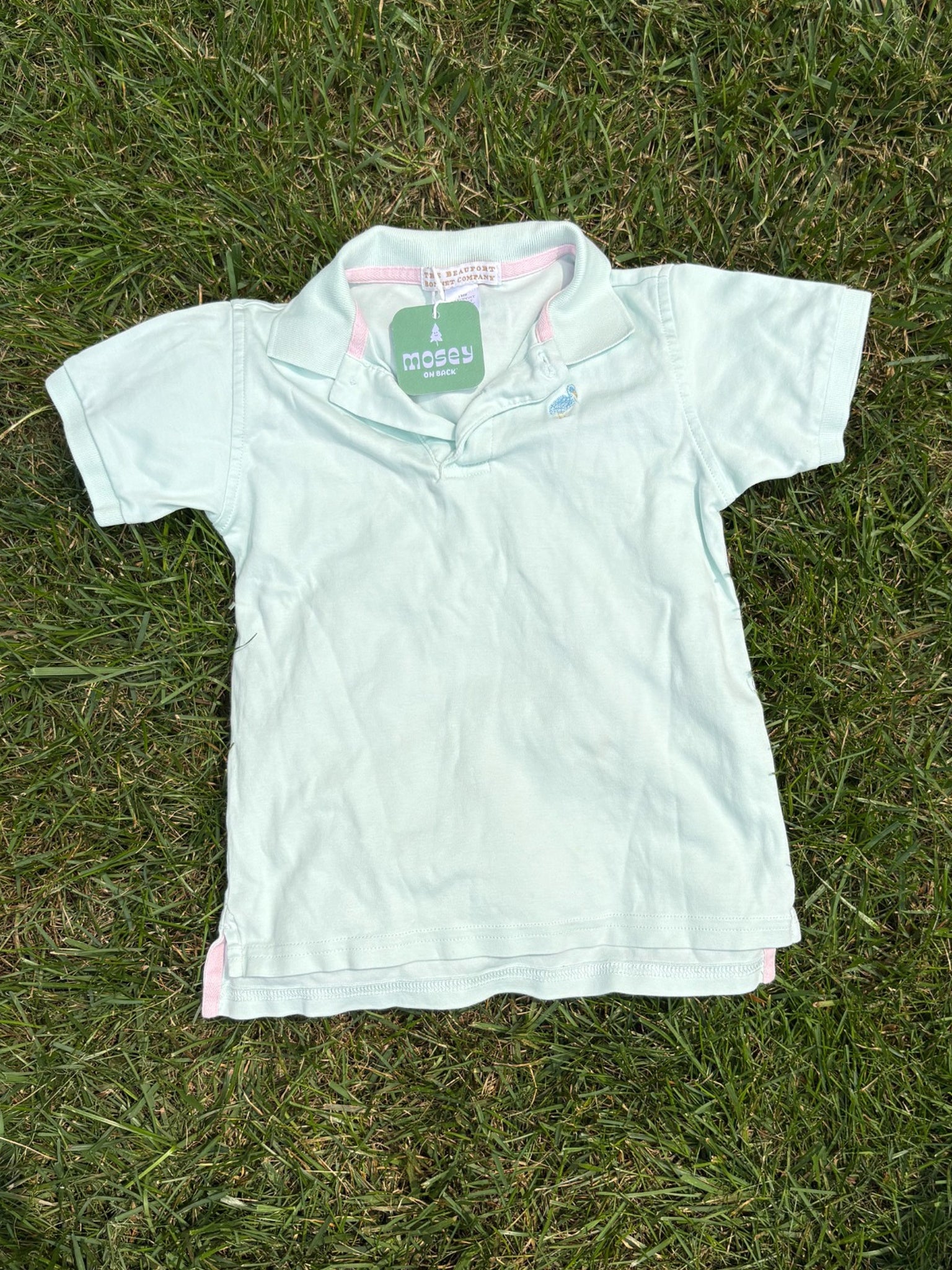 The Beaufort Bonnet Company Light Blue Polo with Pink Trim, Size 5, pre-loved, front view
