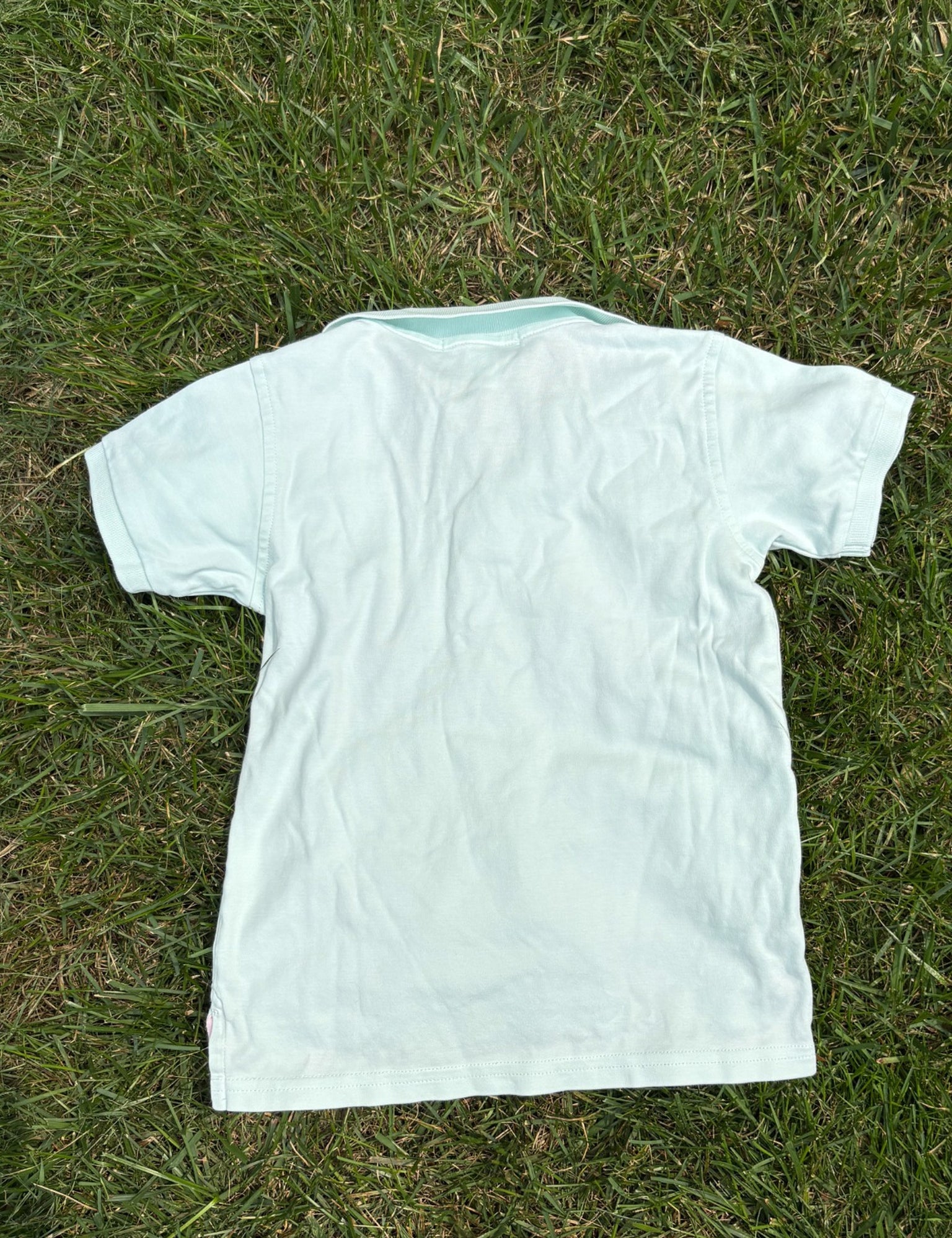 The Beaufort Bonnet Company Light Blue Polo with Pink Trim, Size 5, pre-loved, back view
