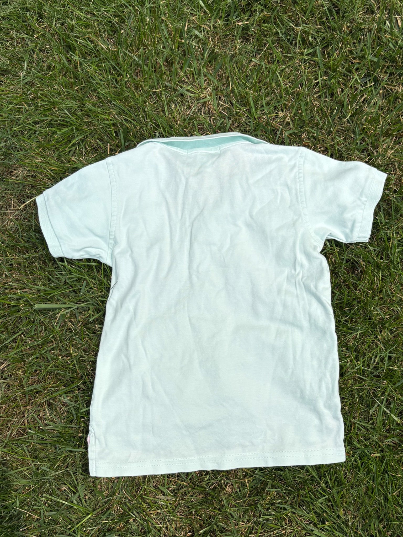 The Beaufort Bonnet Company Light Blue Polo with Pink Trim, Size 5, pre-loved, back view