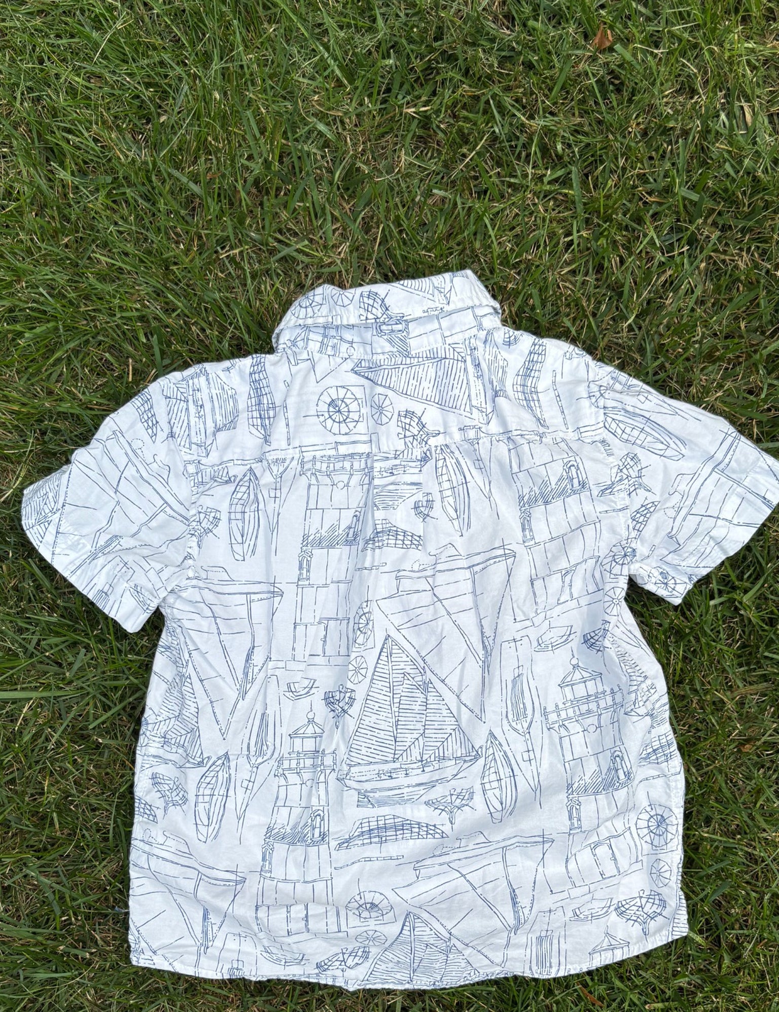 Vineyard Vines White Nautical Print Button-Up Shirt, Size 6, pre-loved, back view