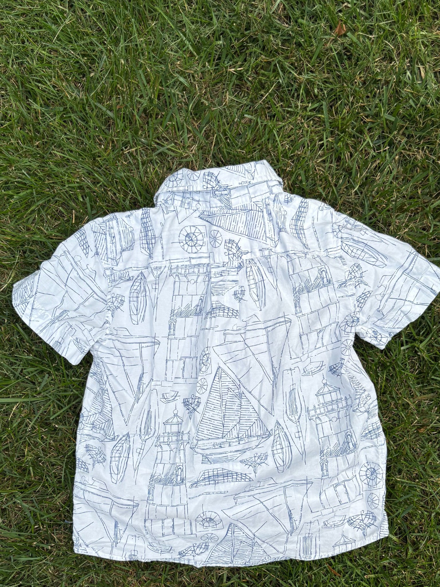 Vineyard Vines White Nautical Print Button-Up Shirt, Size 6, pre-loved, back view